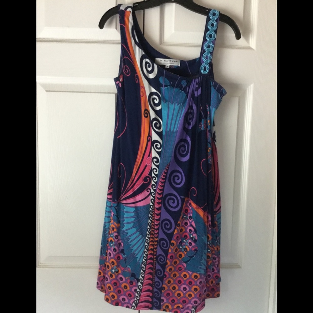 Trina Turk beaded detail print dress size 8